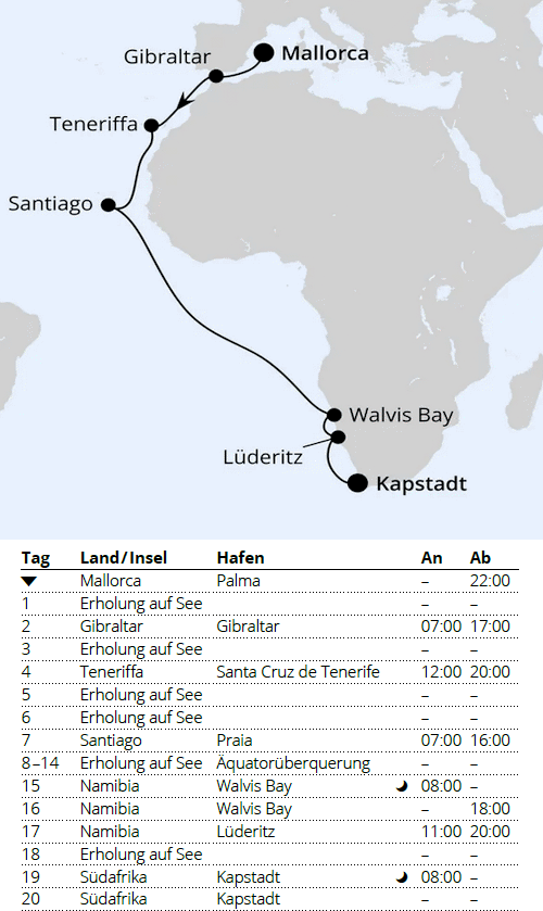 Von Mallorca &uuml;ber Namibia nach Kapstadt 1, AIDAblu vom 04.11.2027 bis 24.11.2027