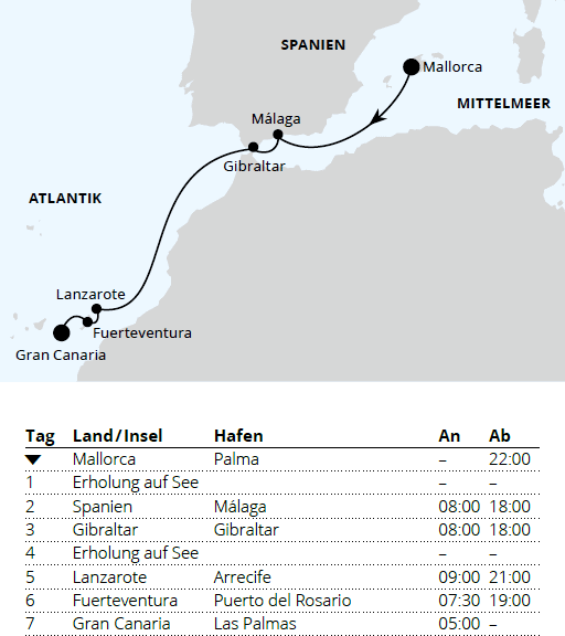 Andalusien & Kanaren ab Mallorca, AIDAcosma vom 06.11.2027 bis 13.11.2027