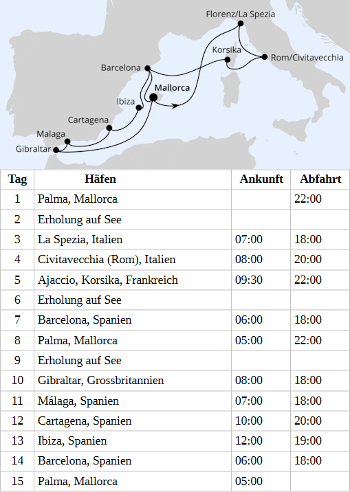 Gro&szlig;e Mittelmeer-Reise ab Mallorca 2, AIDAcosma vom 05.08.2028 bis 19.08.2028
