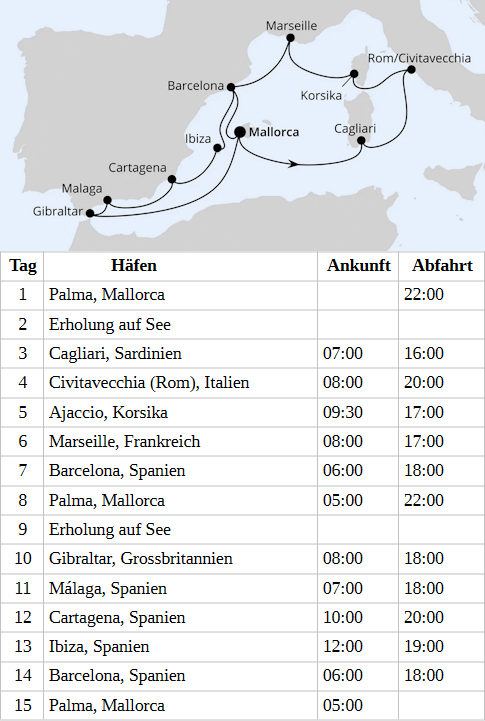 Gro&szlig;e Mittelmeer-Reise ab Mallorca 3, AIDAcosma vom 23.09.2028 bis 07.10.2028