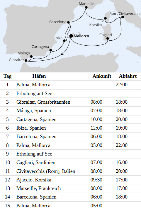 Gro&szlig;e Mittelmeer-Reise ab Mallorca 3, AIDAcosma vom 30.09.2028 bis 14.10.2028