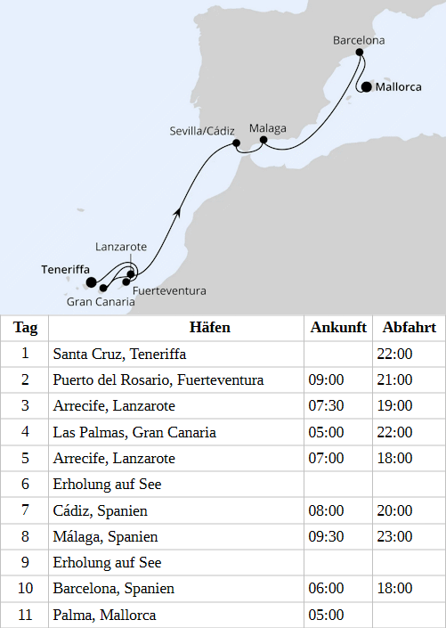 Kanaren & Andalusien ab Teneriffa 2, AIDAcosma vom 19.04.2028 bis 29.04.2028