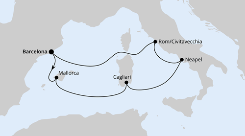 Mediterrane Sch&auml;tze mit Sardinien ab Barcelona, AIDAcosma vom 08.10.2027 bis 15.10.2027