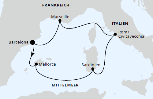 Mediterrane Schätze mit Sardinien ab Barcelona, AIDAcosma von Mai 2027 bis September 2027