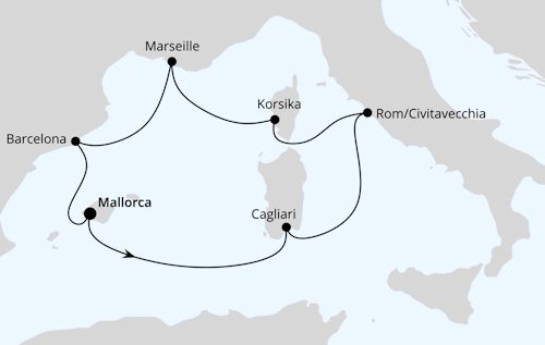 Kreuzfahrten AIDAcosma von April bis Oktober 2026, AIDAcosma Mediterrane Schätze mit Sardinien ab Mallorca