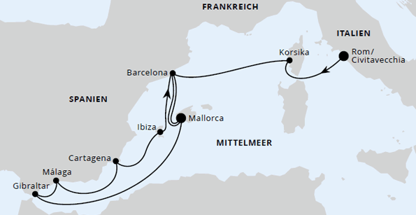 Sonnenfinsternis im Mittelmeer ab Civitavecchia, AIDAcosma vom 27.07.2027 bis 07.08.2027