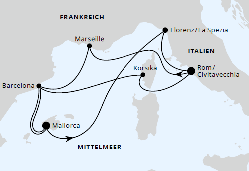 Spanien, Frankreich & Italien ab Civitavecchia, AIDAcosma vom 25.05.2027 bis 05.06.2027