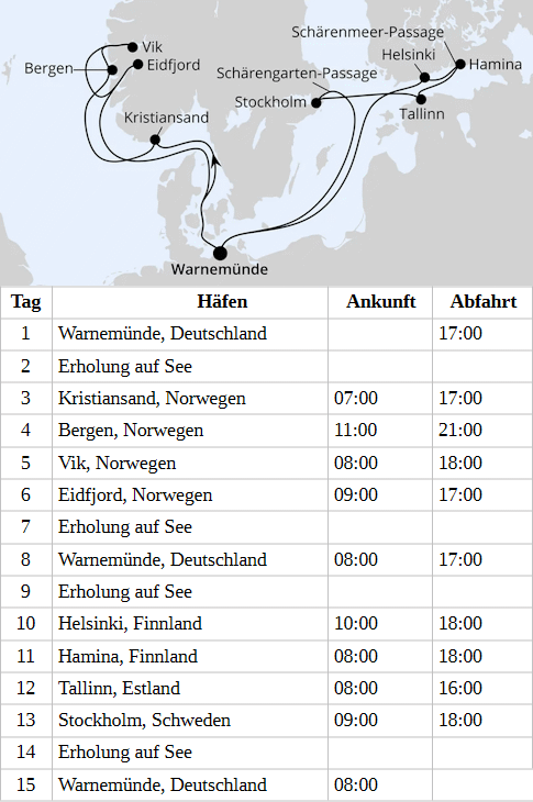 Highlights der Nord- und Ostseek&uuml;ste ab Warnem&uuml;nde 1, AIDAdiva vom 03.06.2028 bis 17.06.2028
