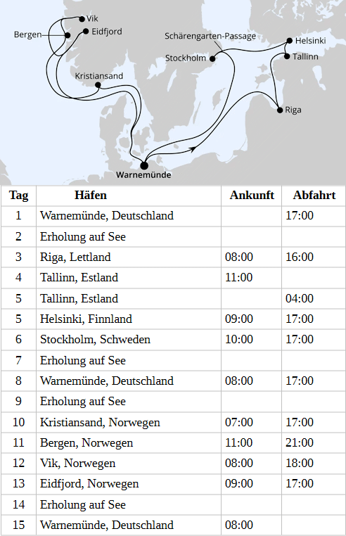 Highlights der Nord- und Ostseek&uuml;ste ab Warnem&uuml;nde 1, AIDAdiva vom 05.08.2028 bis 19.08.2028