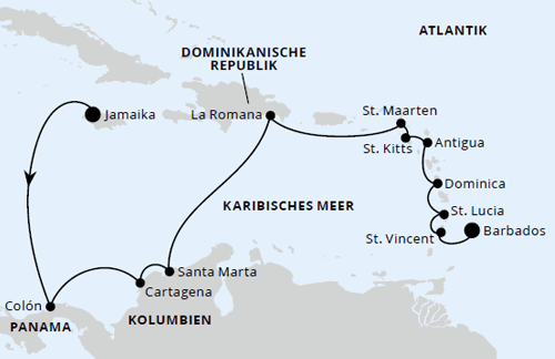 AIDAdiva vom 22.11.2026 bis 06.12.2026, Mittelamerika & Karibik ab Jamaika