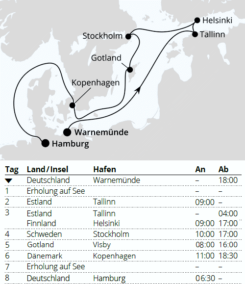 Ostsee von Warnem&uuml;nde nach Hamburg, AIDAdiva vom 16.10.2027 bis 24.10.2027
