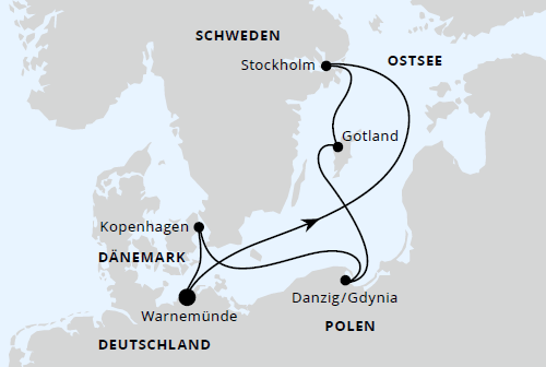 Schweden, Polen & Dänemark ab Warnemünde, AIDAdiva von April bis Oktober 2027