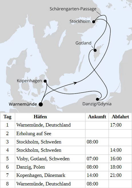 Schweden, Polen  & D&auml;nemark, AIDAdiva am 15.04.2028, 13.05.2028, 17.06.2028, 22.07.2028 & 19.08.2028