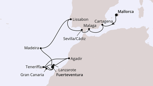 AIDAluna am vom 05.01.2026 bis 23.01.2026, Andalusien, Portugal, Kanaren & Marokko