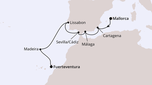 AIDAluna vom 05.01.2026 bis 16.01.2026, Andalusien, Portugal & Fuerteventura ab Mallorca