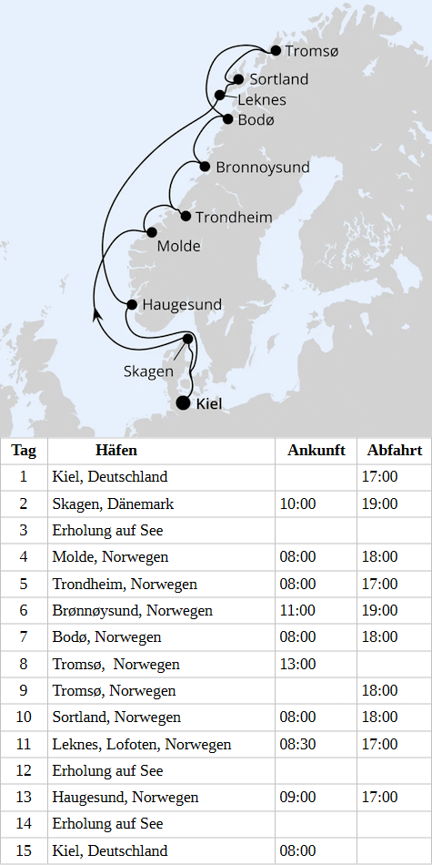 Herbstliche Nordlichter ab Kiel, AIDAluna vom 08.10.2028 bis 22.10.2028