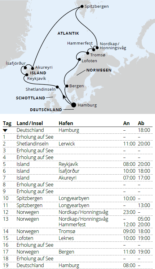 AIDAluna am vom 20.07.2027 bis 08.08.2027, Highlights am Polarkreis ab Hamburg