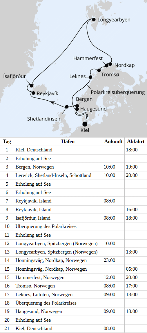 AIDAluna am vom 24.07.2028 bis 13.08.2028, Highlights am Polarkreis ab Kiel
