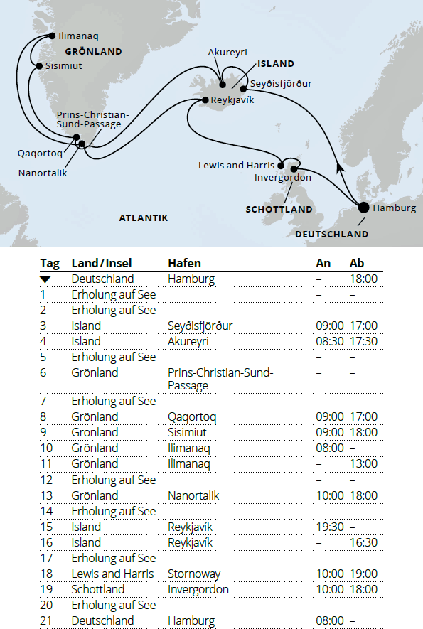 AIDAluna am vom 08.08.2027 bis 29.08.2027, Island & Grönland ab Hamburg