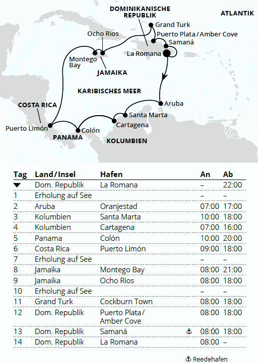 Karibik und Mittelamerika ab Dominikanische Republik 2, AIDAluna vom 26.02.2028 bis 11.03.2028