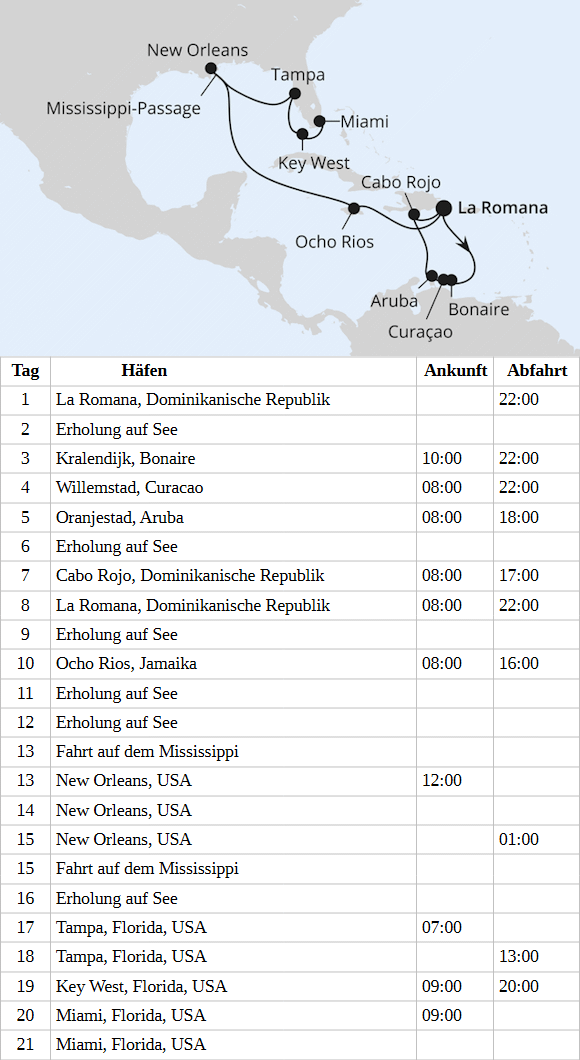 AIDAluna am vom 15.04.2028 bis 05.05.2028, Karibik & S&uuml;dstaaten ab Dominikanische Republik