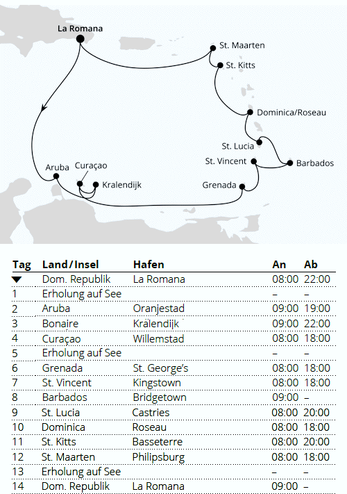 Karibische Inseln ab Dominikanische Republik 1, AIDAluna vom 12.02.2028 bis 24.02.2028