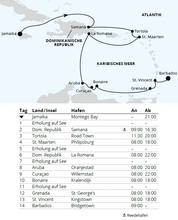 Karibische Inseln ab Jamaika, AIDAluna vom 26.12.2027 bis 09.01.2028
