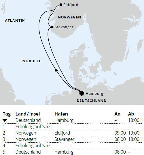 AIDAluna am vom 16.04.2027 bis 21.04.2027, Kurzreise nach Norwegen ab Hamburg