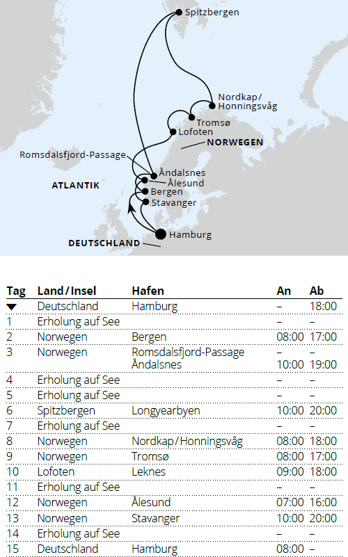 AIDAluna am vom 05.07.2027 bis 20.07.2027, Norwegen mit Spitzbergen & Lofoten ab Hamburg