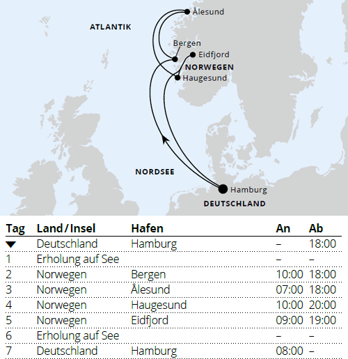 AIDAluna am vom 28.03.2027 bis 04.04.2027, Osterreise nach Norwegen ab Hamburg