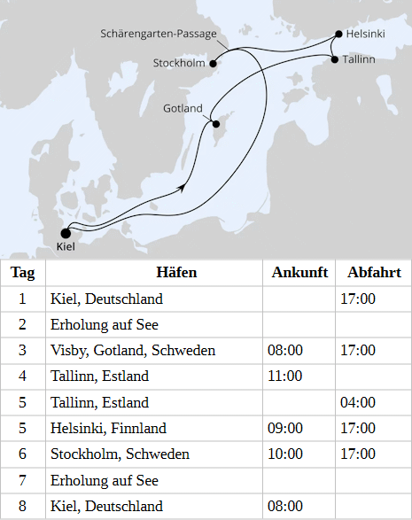 Ostsee ab Kiel, AIDAluna vom 22.10.2028 bis 29.10.2028