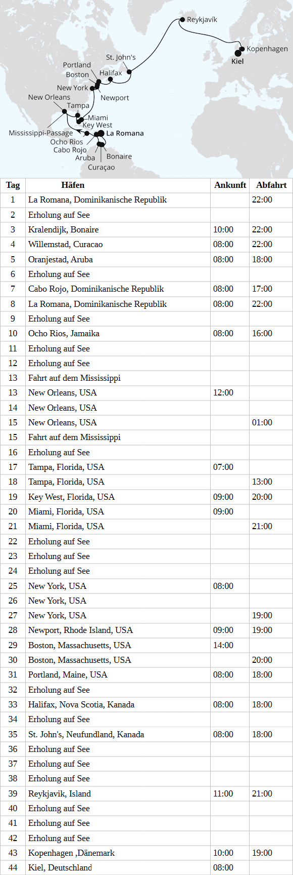 AIDAluna am vom 15.04.2028 bis 28.05.2028, Weltenbummler Karibik & USA ab Dom. Republik