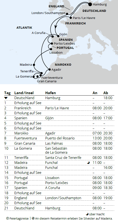 AIDAmar vom 19.11.2027 bis 09.01.2028, AIDAmar Gro&szlig;e Winterpause Kanaren zu den Feiertagen