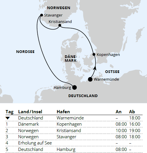 AIDAmar vom 31.10.2027 bis 05.11.2027, AIDAmar Kurzreise nach Norwegen & D&auml;nemark ab Warnem&uuml;nde