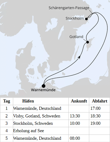 Kurzreise nach Schweden ab Warnem&uuml;nde 1, AIDAmar am 02.06.2028, 20.08.2028 & 18.10.2028