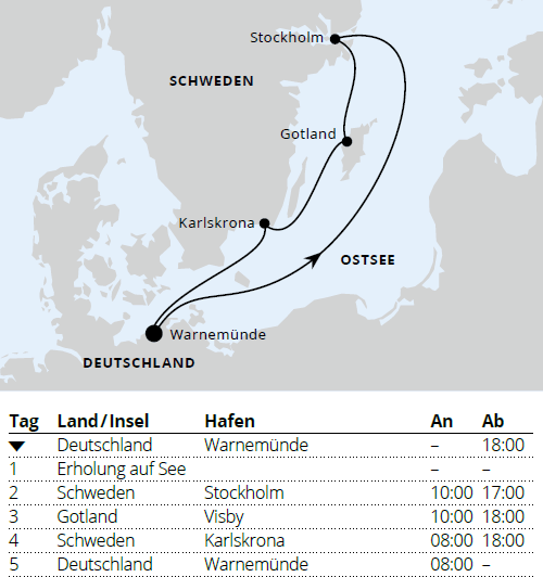 Kurzreise nach Schweden ab Warnemünde 2, AIDAmar von Mai 2027 bis Oktober 2027 je 5 Tage