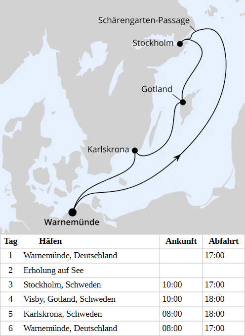 Kurzreise nach Schweden ab Warnem&uuml;nde 2, AIDAmar von April bis Oktober 2028 je 5 Tage
