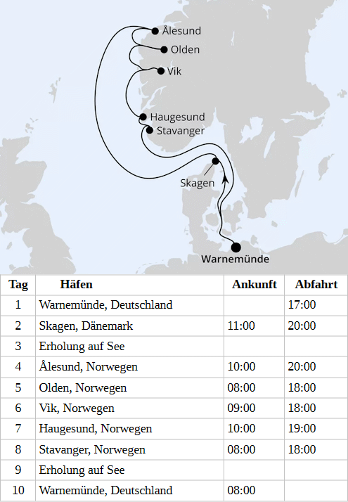 Norwegens Fjorde ab Warnem&uuml;nde 2, AIDAmar vom 02.05.2028 bis 11.05.2028