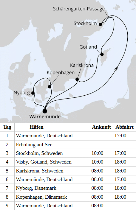 Schweden & D&auml;nemark ab Warnem&uuml;nde 3, AIDAmar vom 02.07.2028 bis 10.07.2028