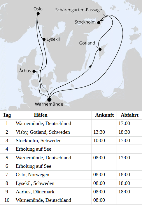 AIDAmar vom 14.04.2028 bis 23.04.2028, AIDAmar Skandinavien zu Ostern ab Warnem&uuml;nde