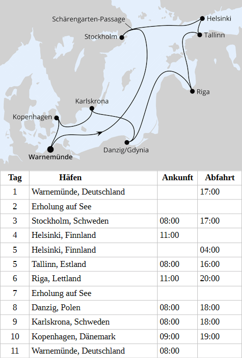 St&auml;dte der Ostsee ab Warnem&uuml;nde 1, AIDAmar vom 01.08.2028 bis 11.08.2028