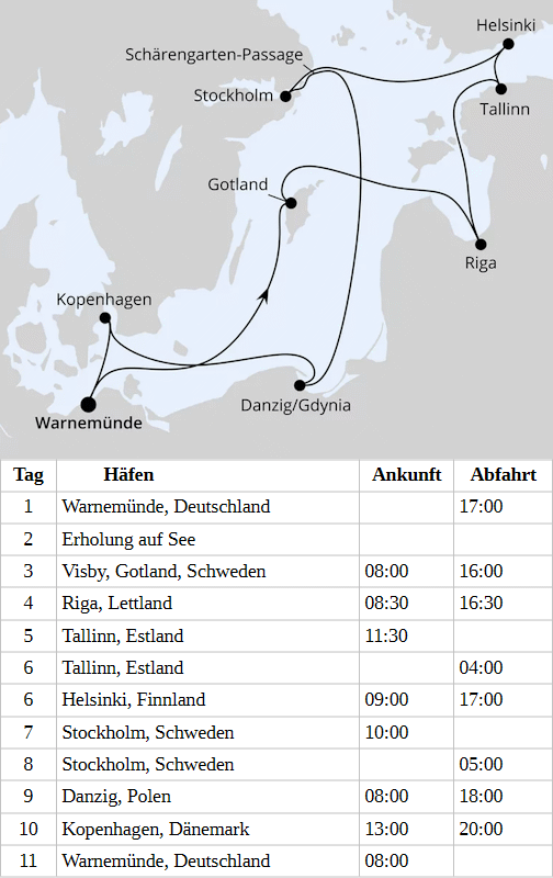 St&auml;dte der Ostsee ab Warnem&uuml;nde 1, AIDAmar vom 03.10.2028 bis 13.10.2028