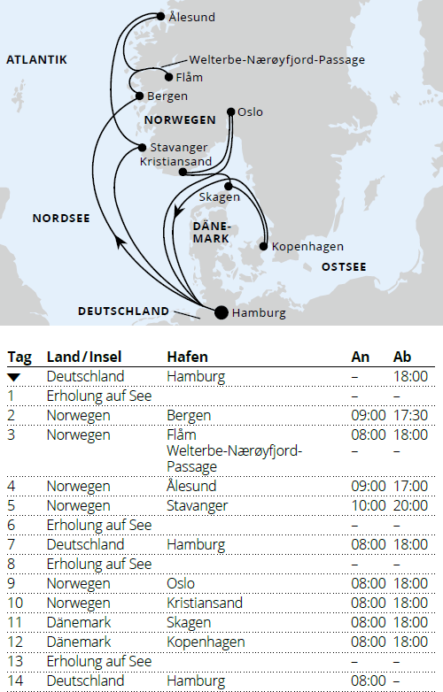 Gro&szlig;e Skandinavien-Reise ab Hamburg 1, AIDAnova vom 17.04.2027 bis 01.05.2027