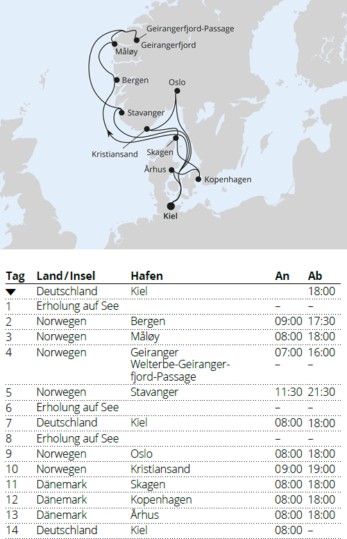 Gro&szlig;e Skandinavien-Reise ab Kiel 1, AIDAnova vom 15.05.2027 bis 29.05.2027 f&uuml;r 14 Tage