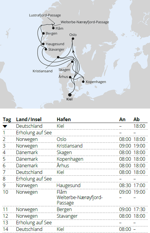 Gro&szlig;e Skandinavien-Reise ab Kiel 2, AIDAnova vom 05.06.2027 bis 19.06.2027 f&uuml;r 14 Tage