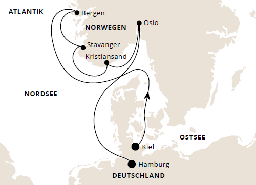 Südnorwegen von Kiel nach Hamburg, AIDAnova vom 01.11.2025 bis 08.11.2025, Kreuzfahrt AIDA