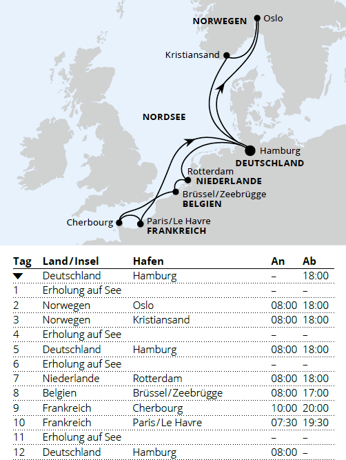 Weihnachtsreise Metropolen & S&uuml;dnorwegen ab Hamburg, AIDAnova vom 18.12.2027 bis 30.12.2027