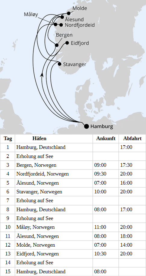 AIDAperla - Gro&szlig;e Norwegen-Reise ab Hamburg 1 vom 17.06.2027 bis 01.07.2028