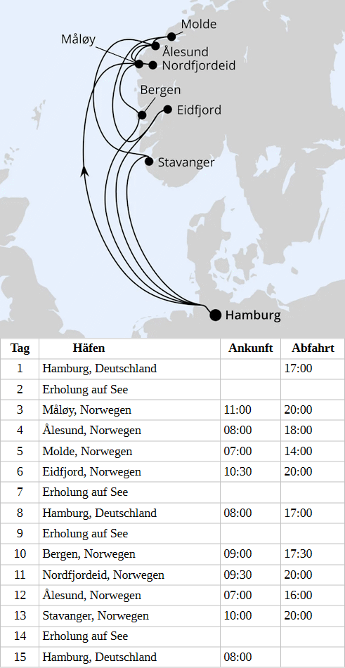 AIDAperla - Gro&szlig;e Norwegen-Reise ab Hamburg 1 vom 24.06.2027 bis 08.07.2028