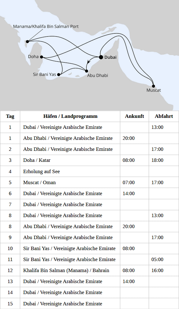 AIDAperla - Gro&szlig;e Orient-Reise ab Dubai